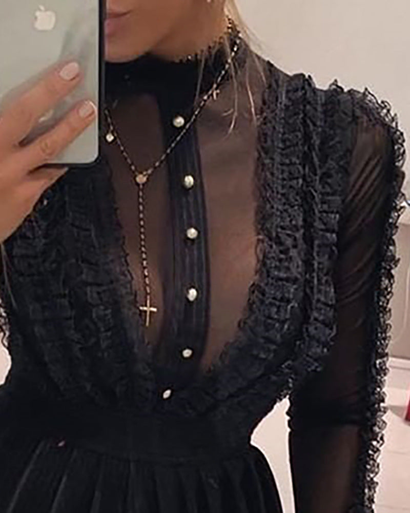 Women's Black Mesh Lace Dress