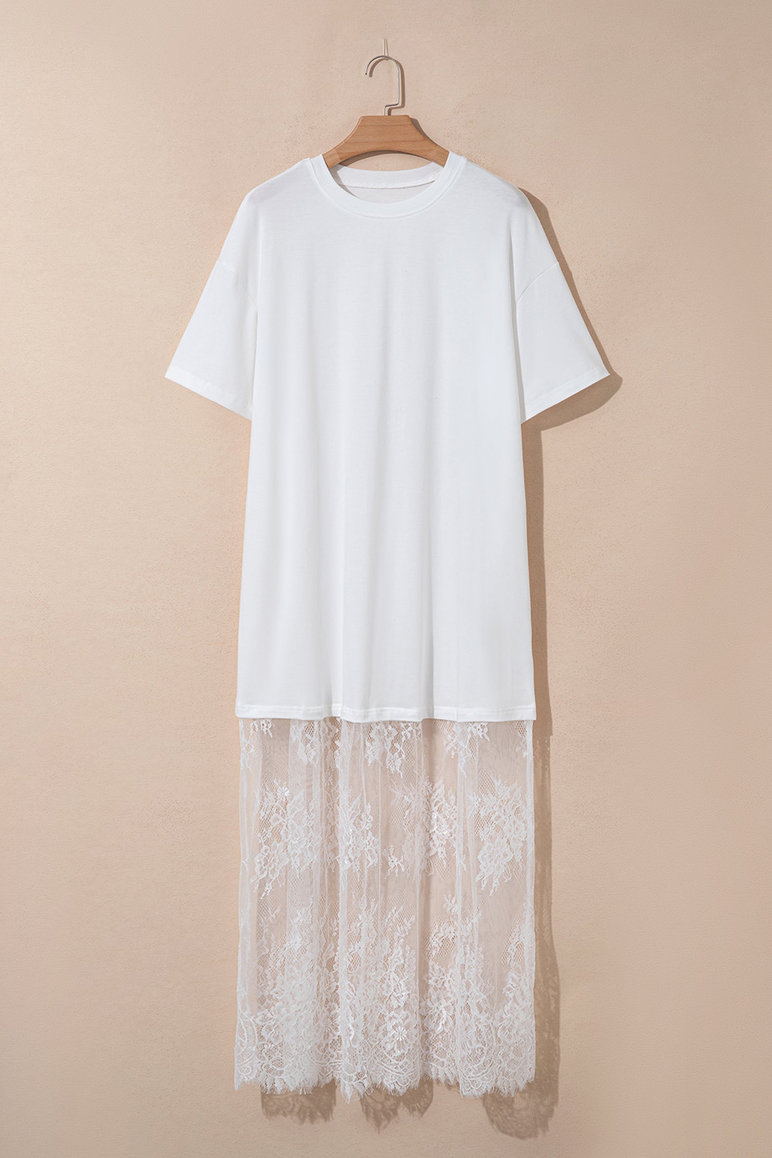 White Floral Patchwork Short Sleeve T Shirt Loose Maxi Dress