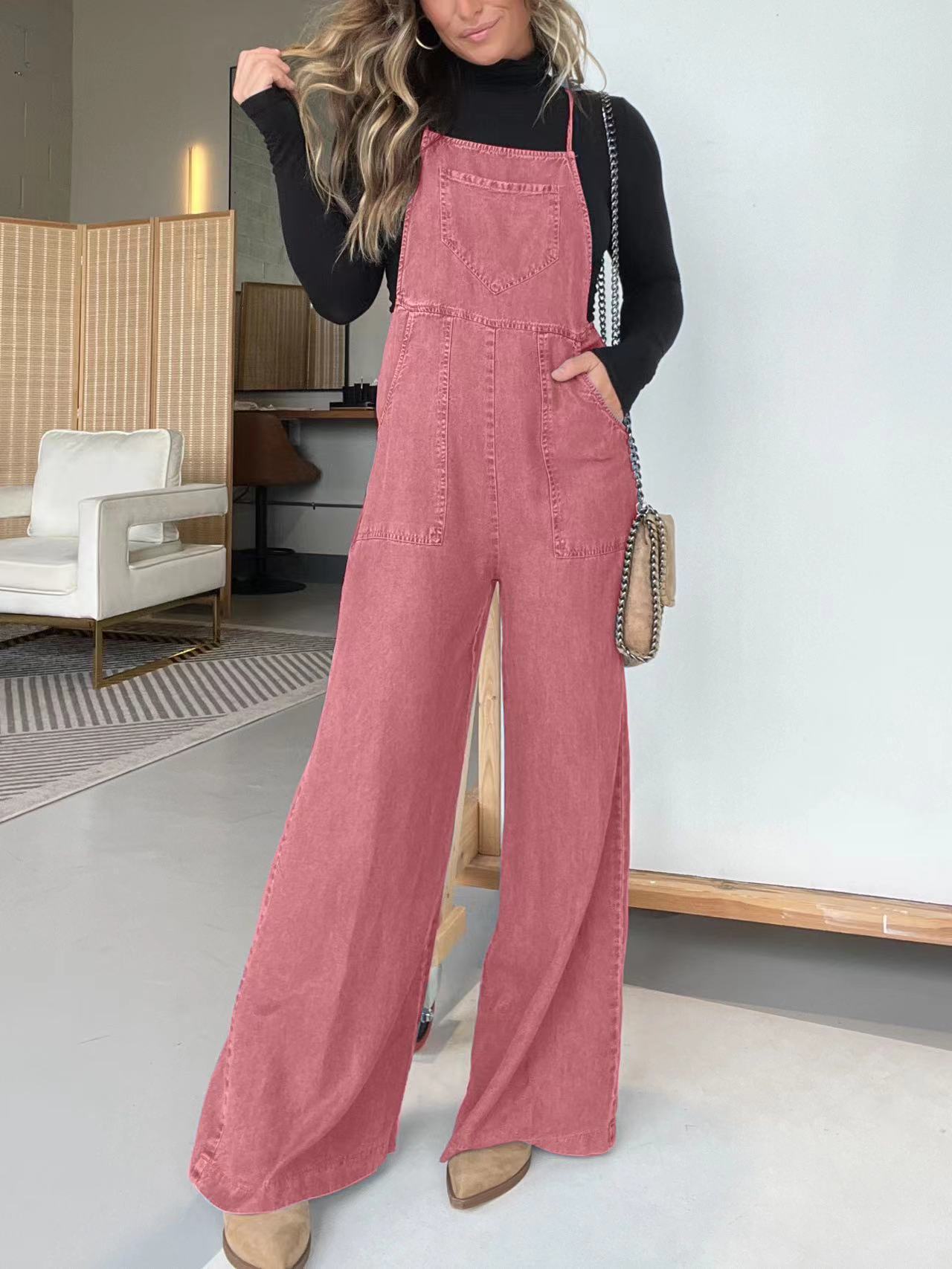 Fashion Denim Wide Leg Jumpsuit Women