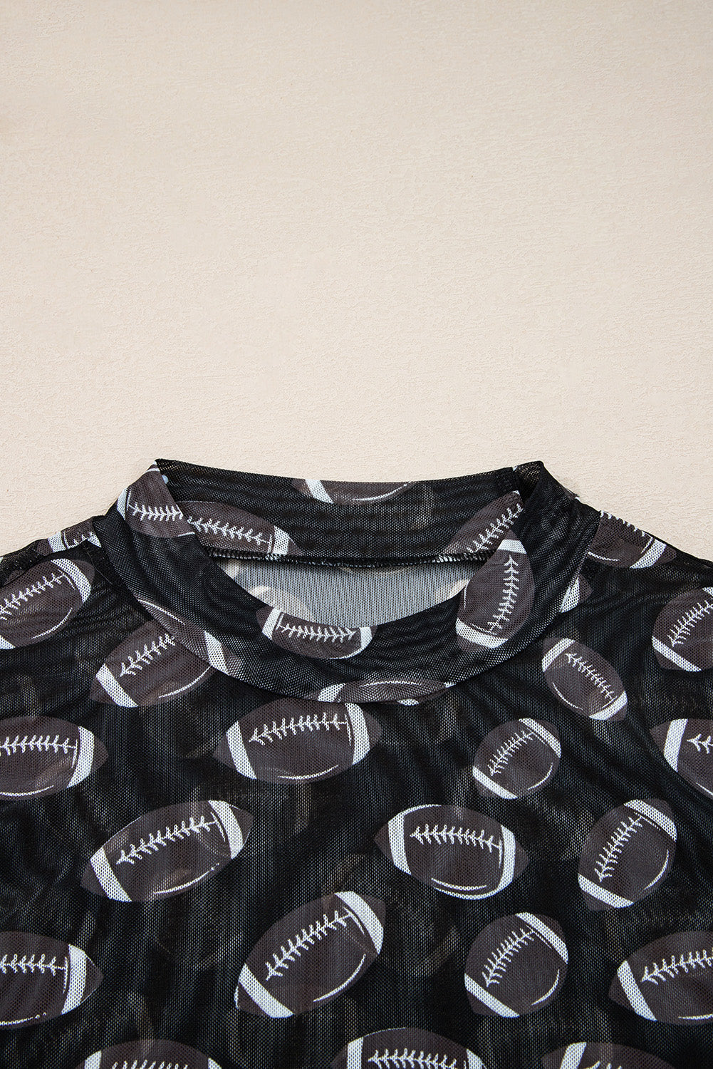 Black Baseball Game Day Sheer Mesh Long Sleeve Top