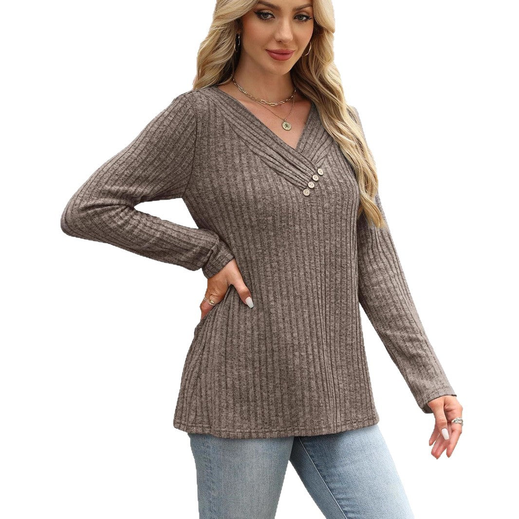 Women's Sweater Long Sleeve Shirt V-neck Top