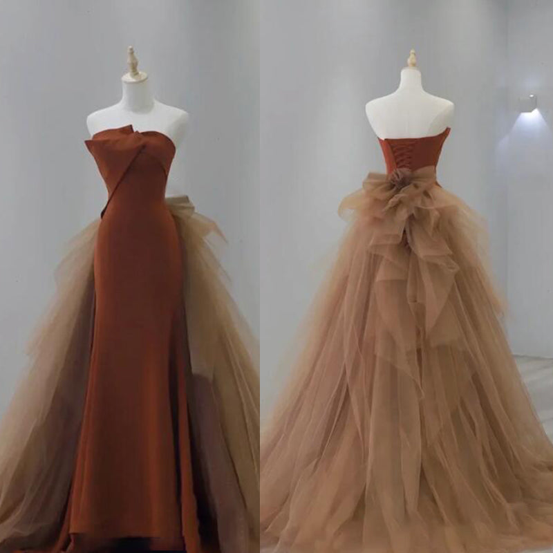 Wine Red Fish Tail Evening Dress