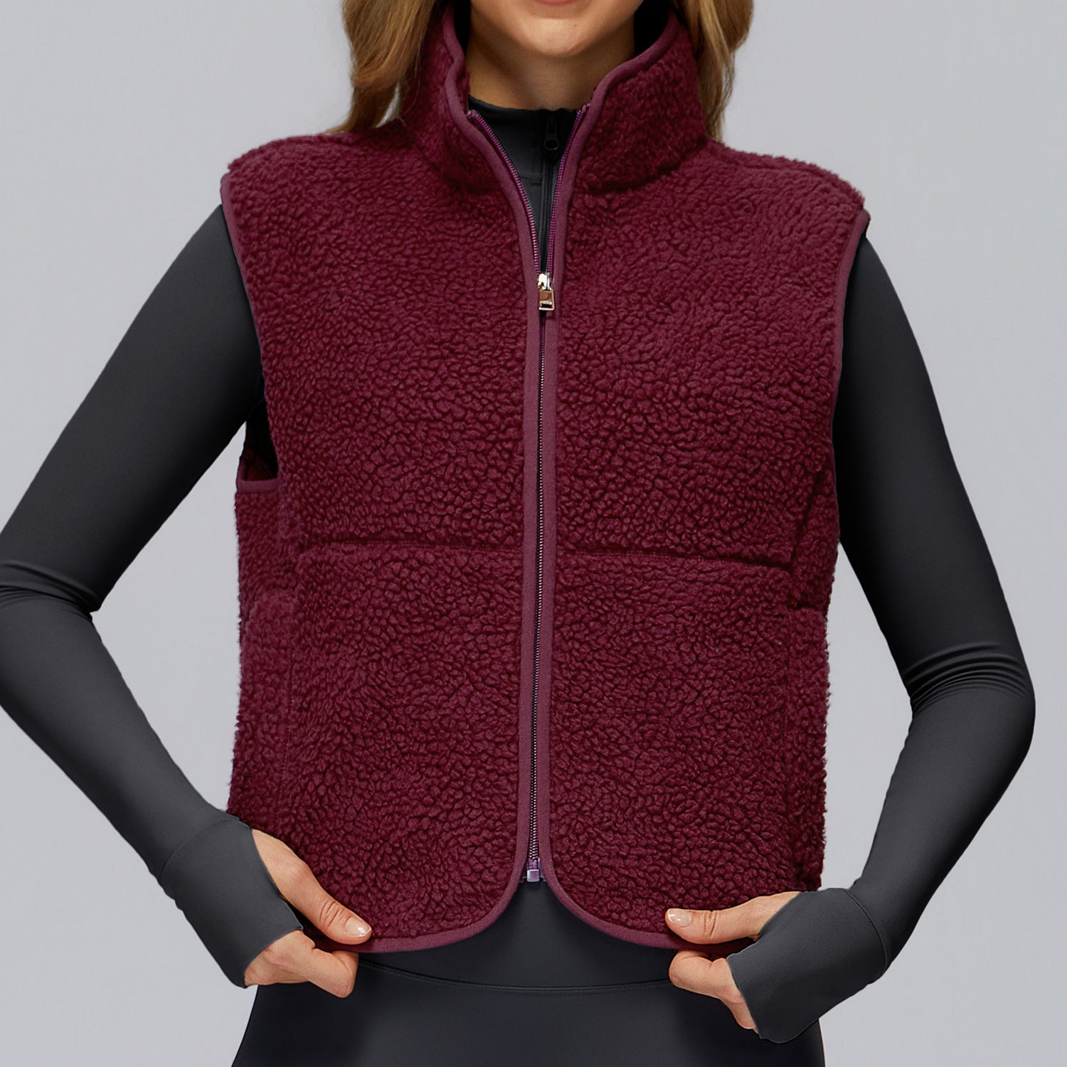 Autumn And Winter Velvet Stand Collar Sports Vest Sleeveless