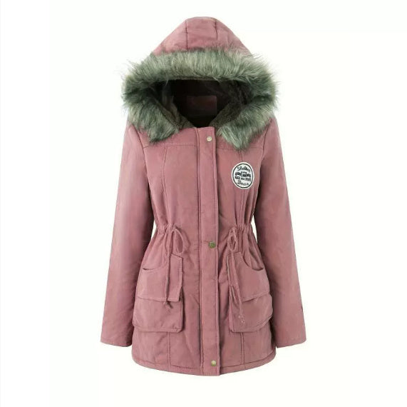 European And American Hooded Drawstring Slim Casual Jacket Coat For Women Mid-length