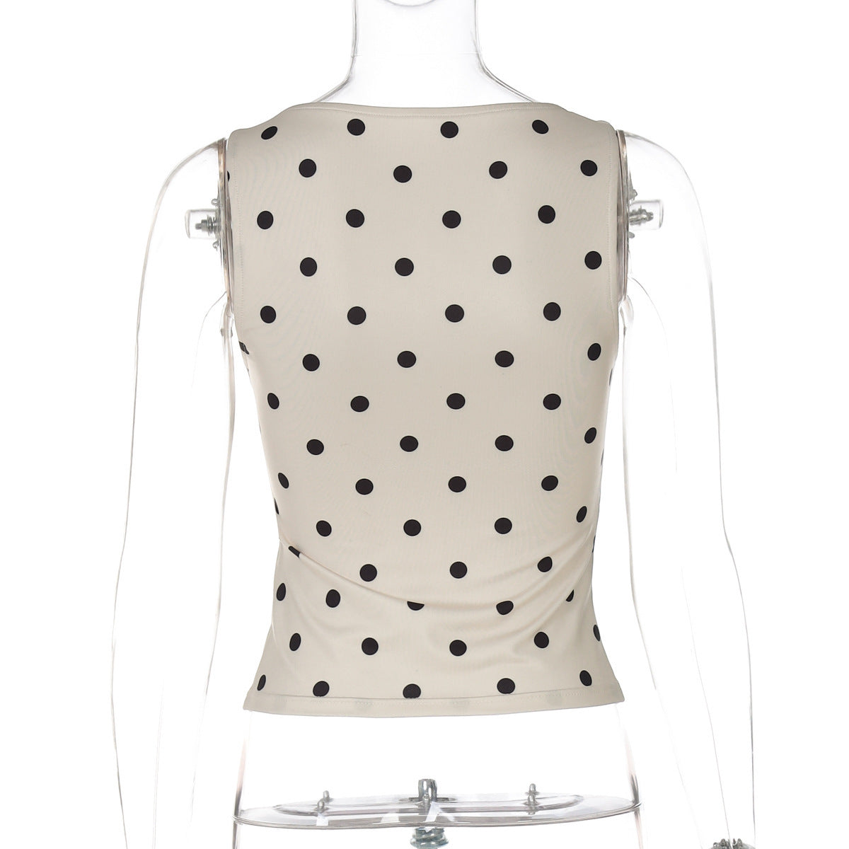 Women's Fashion Dotted Prints Slim Round Neck Sleeveless Top