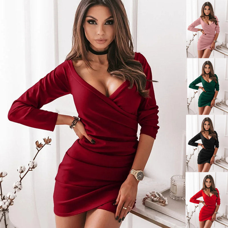 V-neck Sexy Waist Slim Slimming Hip Dress