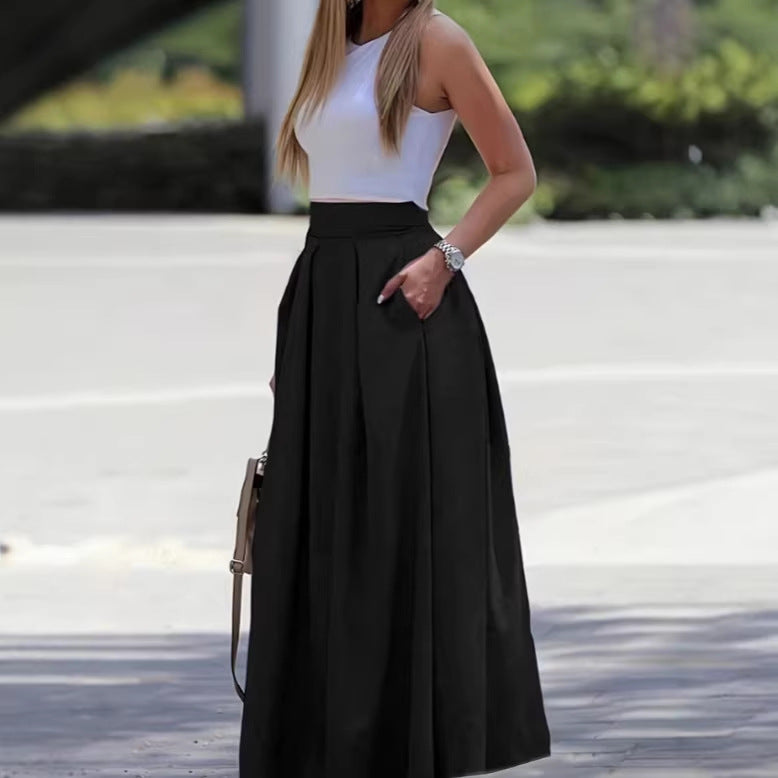 Solid-color High-waisted Womens Sexy Midi Skirt