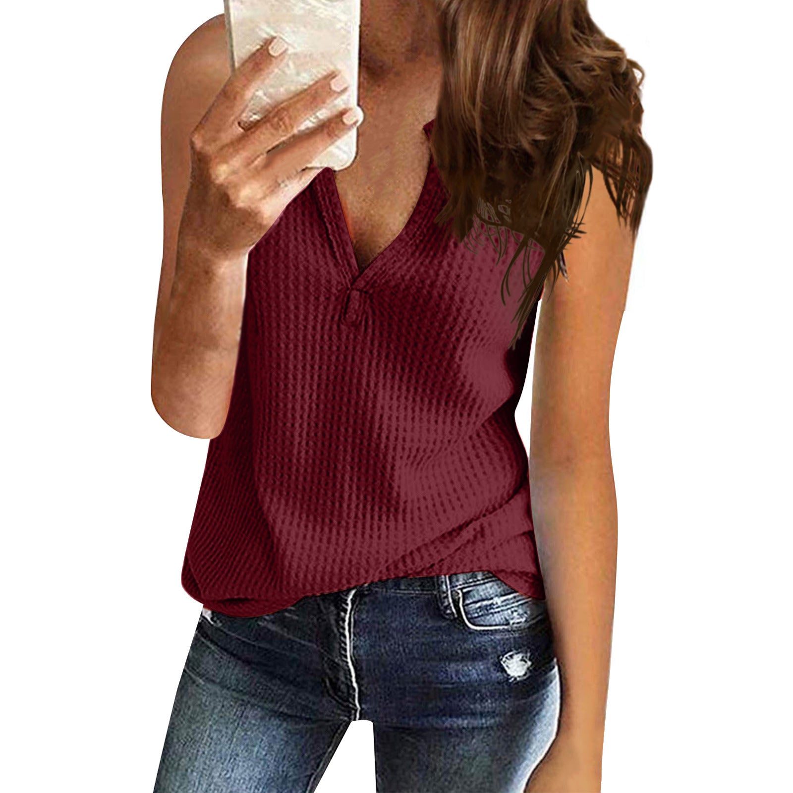 Plus Size Women's Waffle Casual Loose Vest