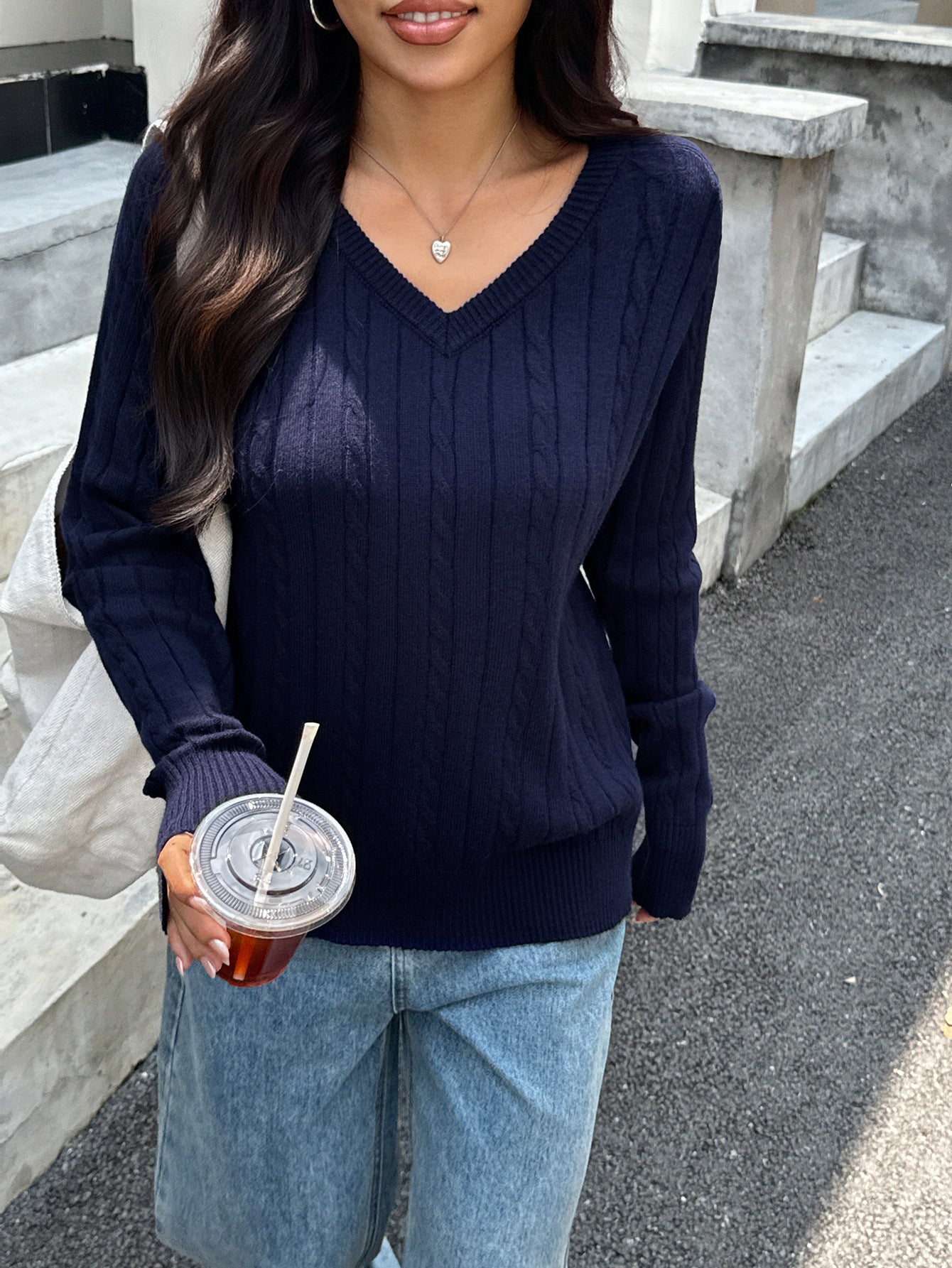 Women's V-neck Woolen Long-sleeved Sweater