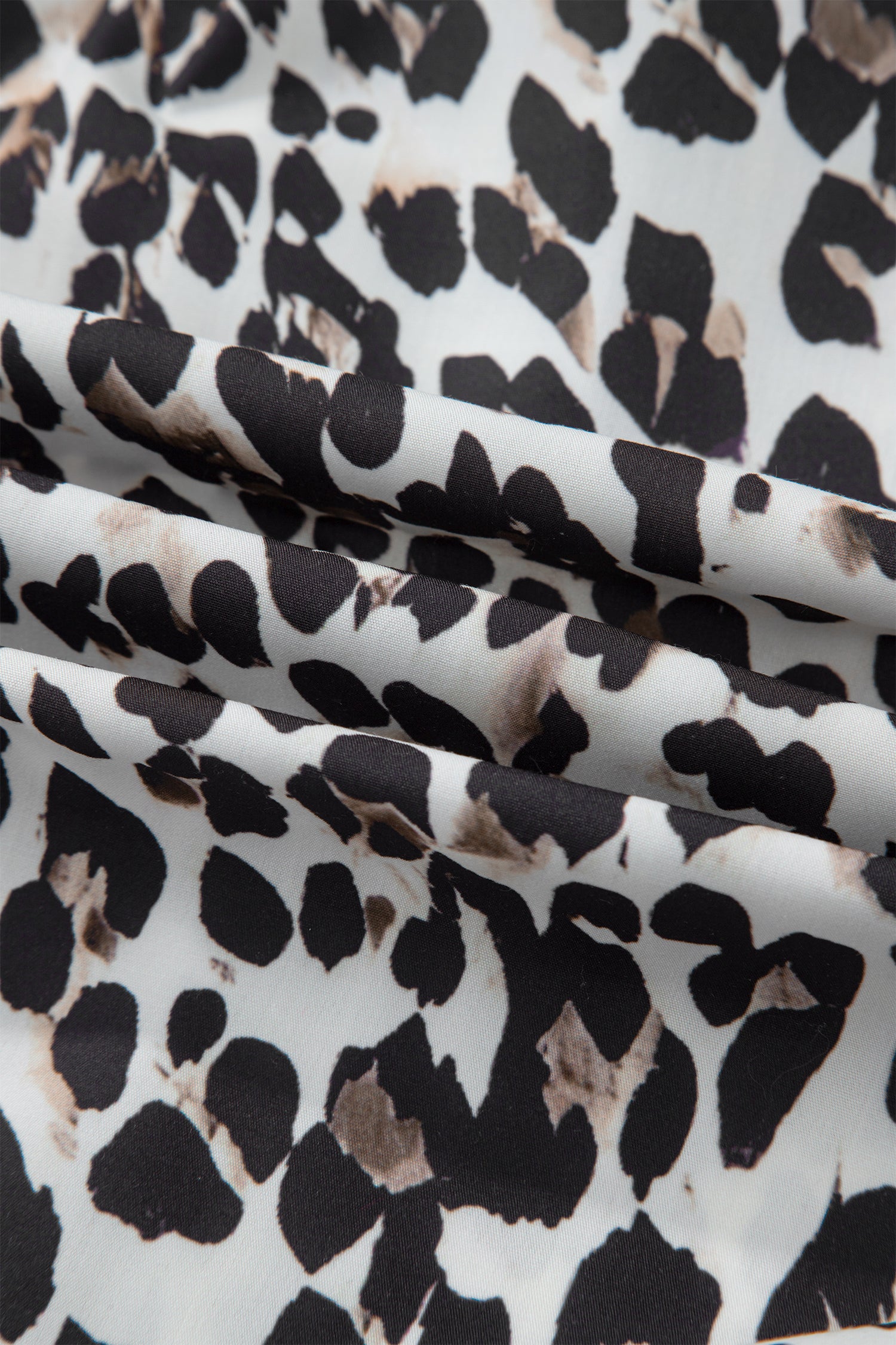 Multicolour Leopard Print Contrast Trim Button Split Neck Plus Long Sleeve Top