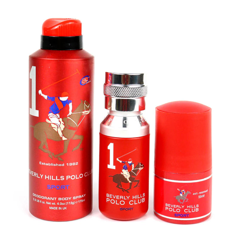 Gift Set Beverly Hills Polo Club: 1982 - Sport 1, Eau De Toilette, For Men, 50 ml + 1982 - Sport 1, Anti-Perspirant, Deodorant Spray, For Men, 175 ml + 1982 - Sport 1, Anti-Perspirant, Deodorant Roll-On, For Men, 50 ml