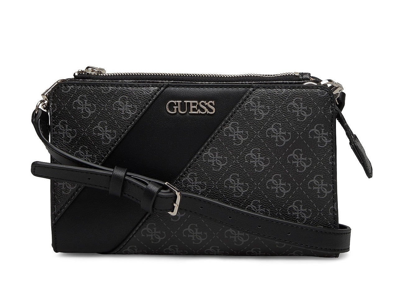 Guess, Camy, Double Zip, Textile Crossbody Bag, Black, For Women