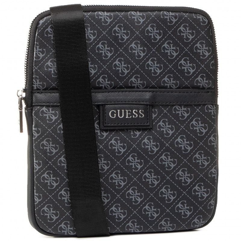 Guess, Dan, Flat Top Zip, Textile Crossbody Bag, Black, For Men