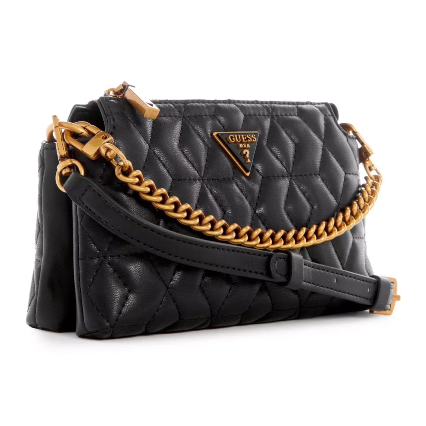 Guess, Elenia, Synthetic Leather, Mini, Textile Crossbody Bag, Black, QB867772, For Women