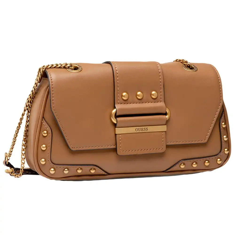 Guess, Greta, Polyurethane, Textile Crossbody Bag, Cognac, hwvb81 29210, 16 x 29 x 5.3 cm, For Women