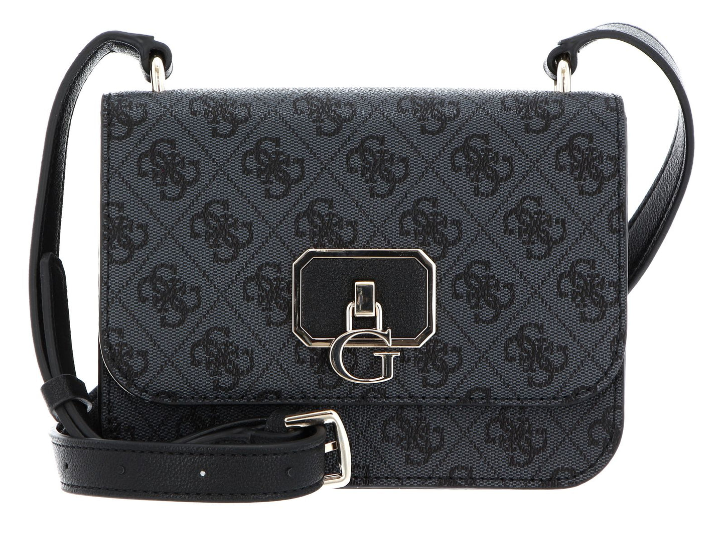 Guess, Noelle, Belt, Magnetic Clip, Textile Crossbody Bag, Black, 14 x18.5 x7 cm, For Women