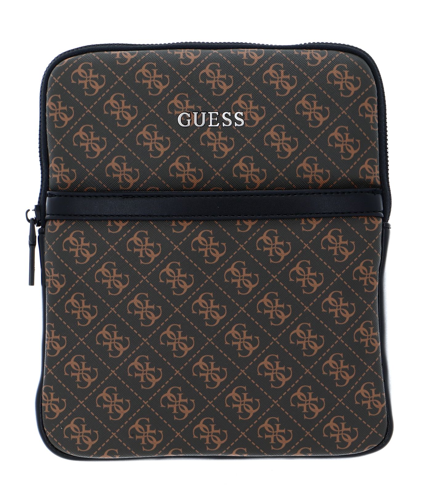 Guess, Vezzola, Flat Top Zip, Textile Crossbody Bag, Brown, For Men