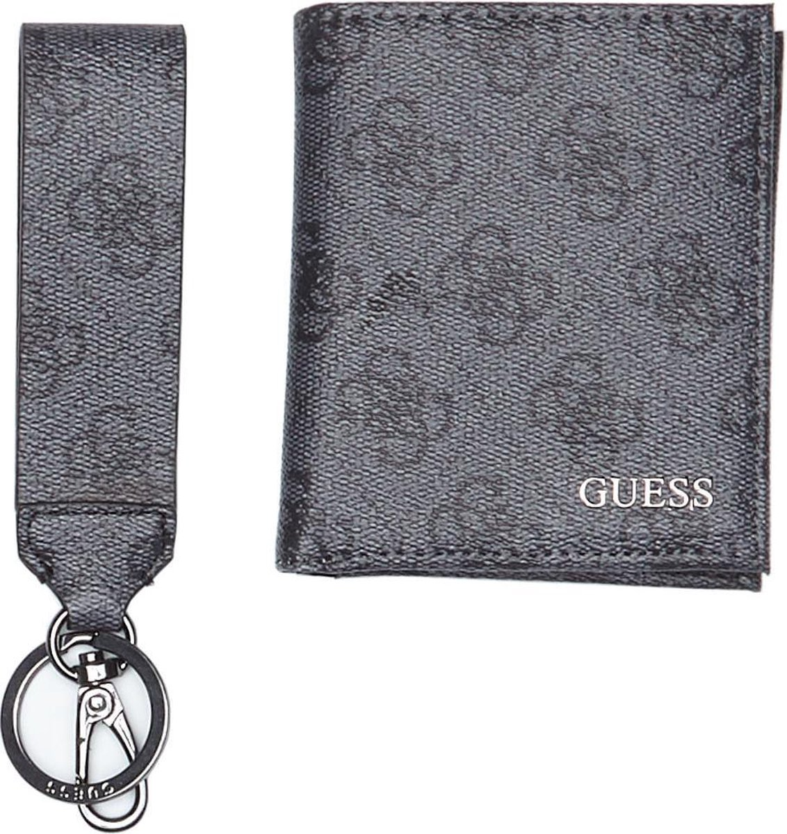 Set, Guess, Vezzola, Textile Wallet, With 4G logo Keychain, GBOX SM BFLD W/CP&KRN, Black, For Men, 2 pcs