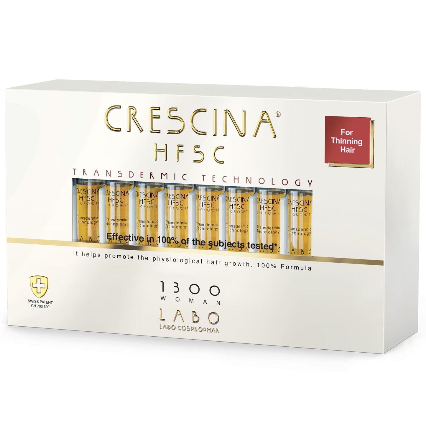 Labo, Crescina, Transdermic HFSC 1300, For Growth Stimulation, Ampoules Treatment Serum, For Scalp, For Women, 20 pcs, 3.5 ml