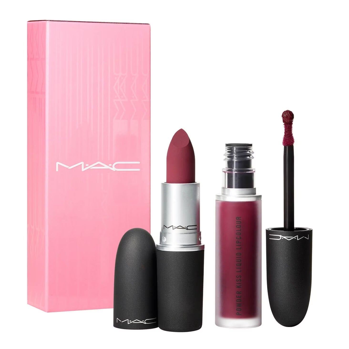 Like Mother Set MAC: Powder Kiss, Matte, Cream Lipstick, 1987300, Burning Love, 3 g + Powder Kiss, Liquid Lipstick, 983, Burning Love, 5 ml