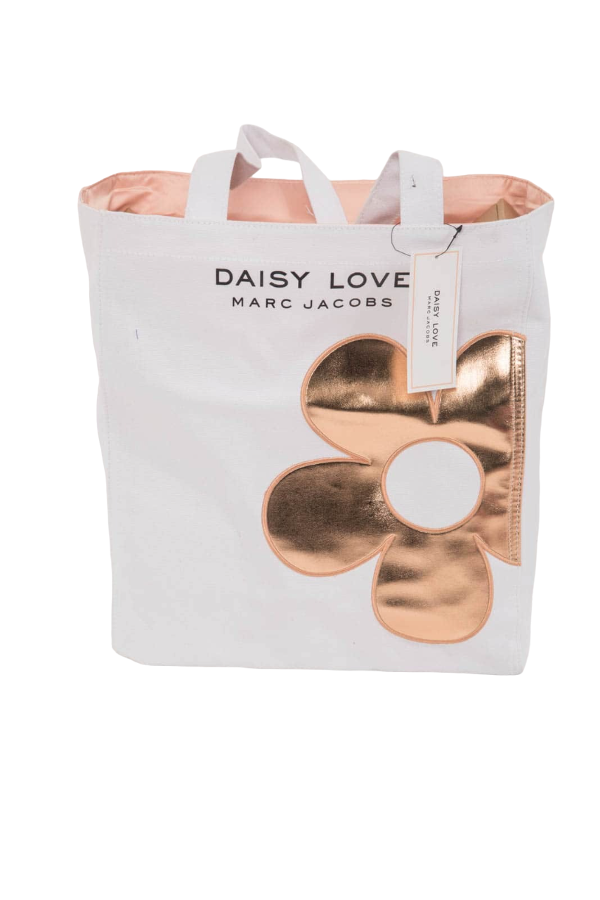 Marc Jacobs, Daisy Love Pop, Canvas, Textile Bag, Large Tote, White/Gold, For Women, 16 x 15 x 4 cm