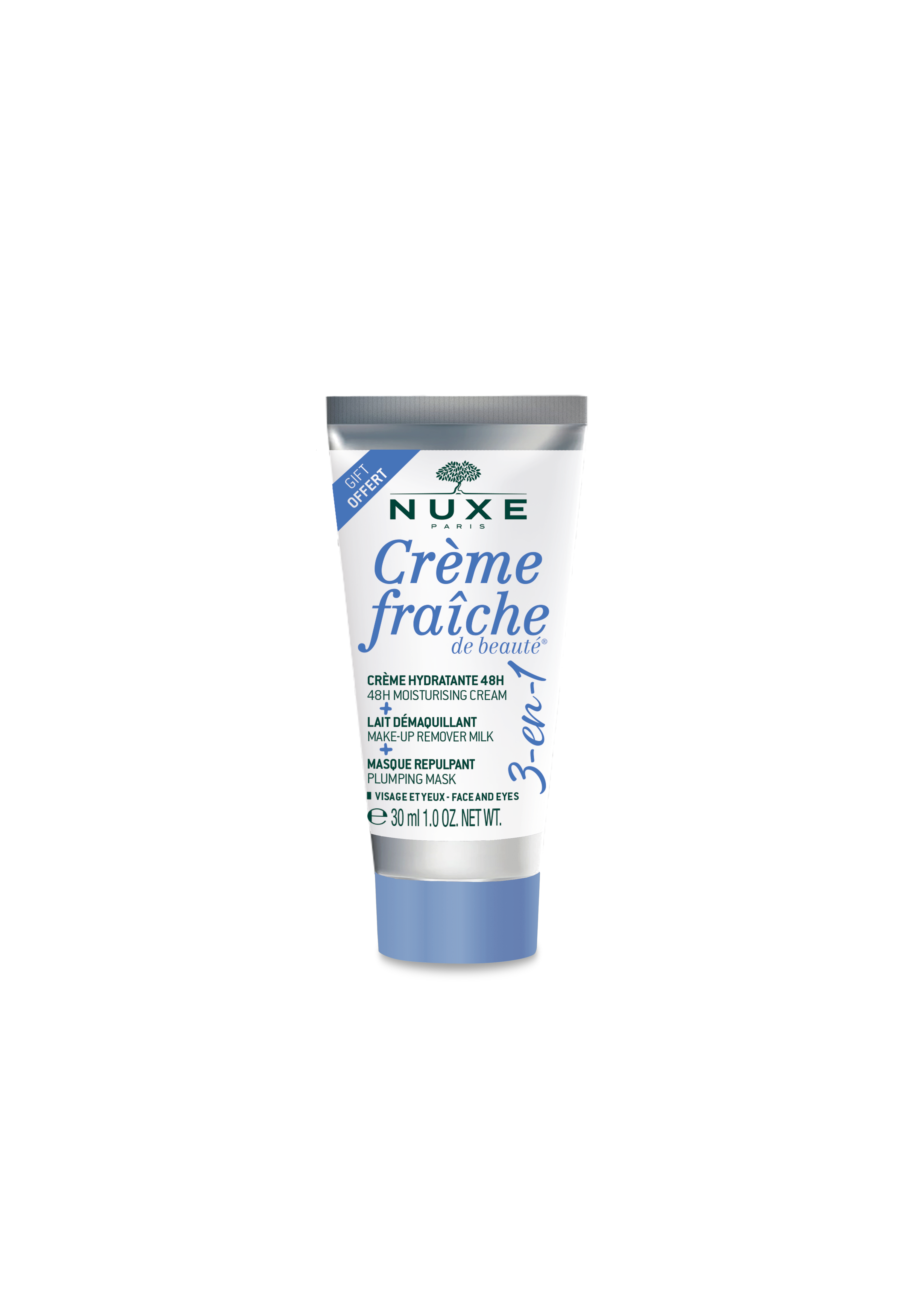Nuxe, Creme Fraiche de Beaute, Hydrating, Cream, Make-Up Remover Milk & Plumping Mask 3-In-1, 30 ml