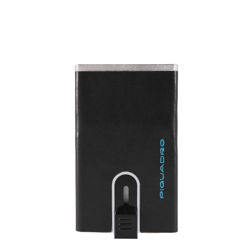 Piquadro, Blue Square, Leather Card Holder, Square Sliding System, PP4825B2R-R, Black, For Men
