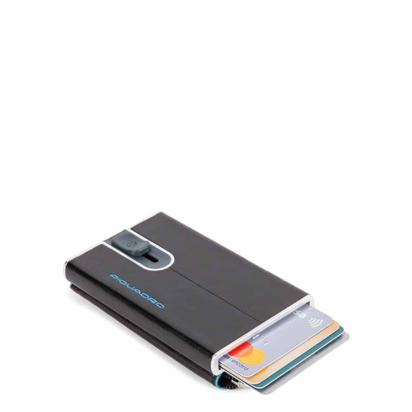Piquadro, Blue Square, Leather Card Holder, Square Sliding System with Zipped Coin Pocket, PP5359B2R-N, Black, For Men