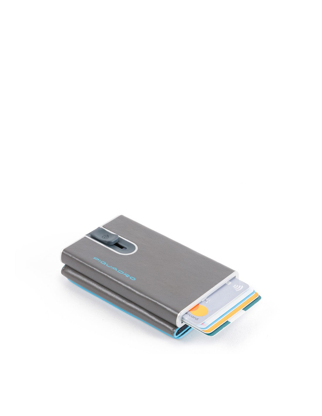 Piquadro, Blue Square, Leather Card Holder, Square Sliding System with Compact for Banknotes, PP4891B2R-GR6, Grey, For Men