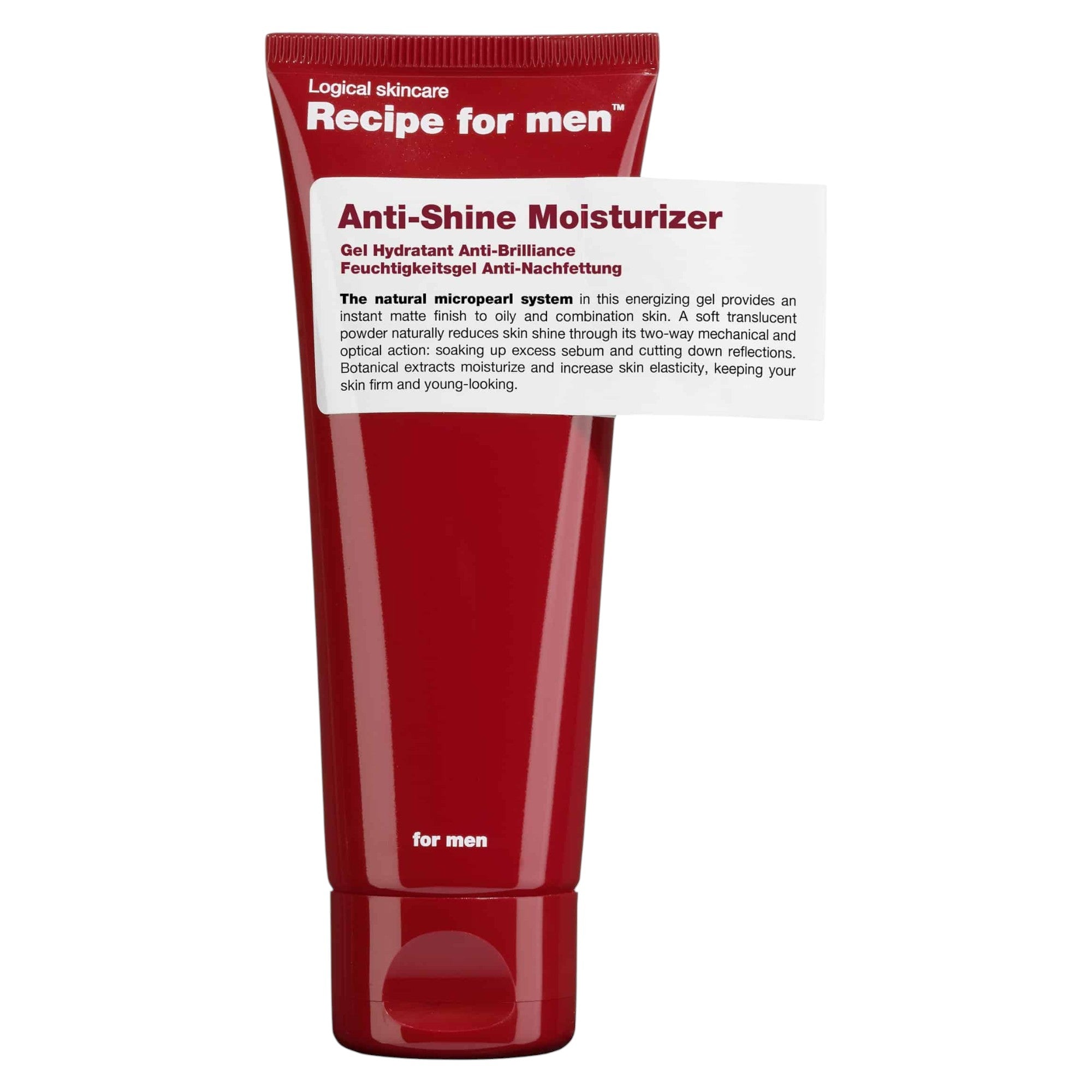 Recipe For Men, Anti-Shine Moisturizer, Improves skin elasticity, Gel, For Face, 75 ml