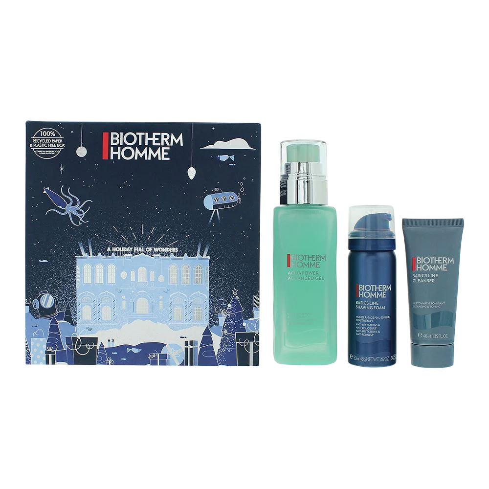 Set Biotherm: Aquapower, Hydrating, Gel, For Face, 75 ml + Homme, Eliminates Impurities, Cleansing Gel, For Face, 40 ml + Homme, Shaving Foam, 50 ml