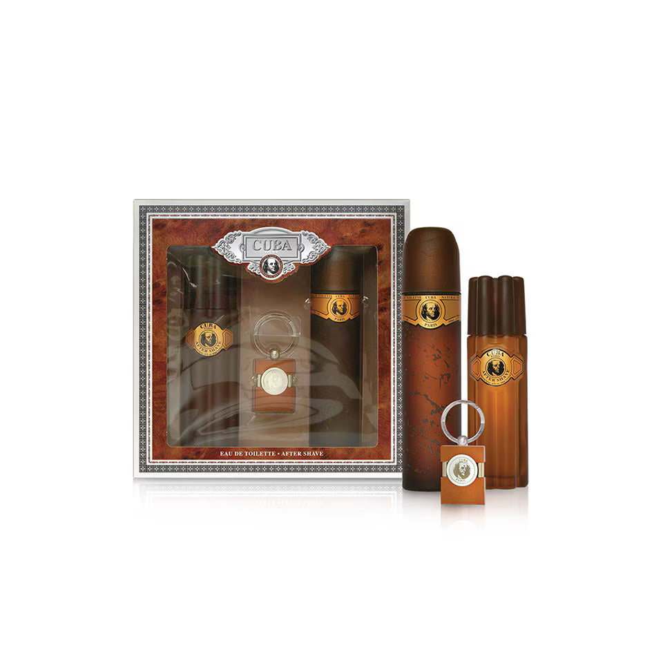 Set Cuba: Gold, Eau De Toilette, For Men, 100 ml + Gold, After-Shave Lotion, 100 ml + Cuba, Metal Keyring, Gold