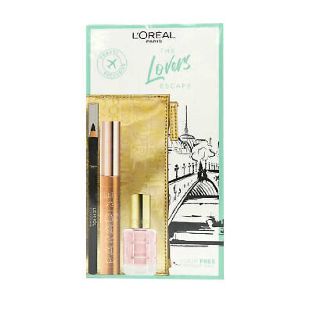 The Lovers Escape Set L'Oreal Paris: Paradise Extatic, Volumizing, Mascara, Black, 6.4 ml + The Lovers Escape, Nail Polish, Richie Vernis, 13.5 ml + Le Khol By Superliner, Kohl Eyeliner, 101, Midnight Black, 1.2 g