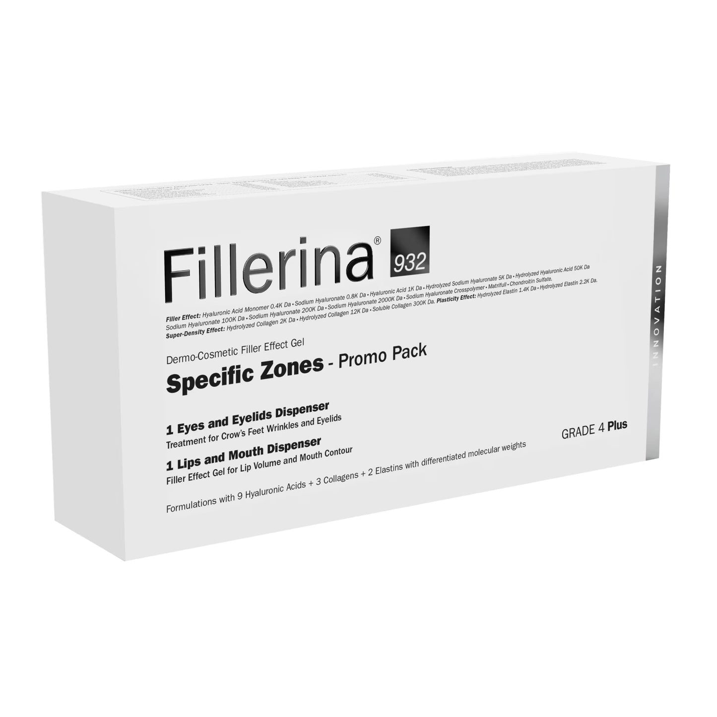 Set Labo: Fillerina 932 Specific Zones Grade 4 Plus, Hyaluronic Acid, Volumizing, Local Treatment Cream, For Lips, 7 ml + Fillerina 932 Specific Zones Grade 4 Plus, Anti-Wrinkle, Day & Night, Local Treatment Cream, For Eyes & Eyelids, 15 ml