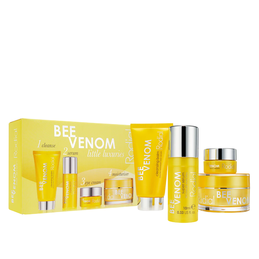 Little Luxuries Kit Set Rodial: Bee Venom, Anti-Aging, Daily, Cream, For Face, 15 ml + Bee Venom, Eliminates Impurities, Cleansing Balm, For Face, 20 ml + Bee Venom, Anti-Wrinkle, Eye Cream, 5 ml + Bee Venom, Anti-Aging, Serum, Face, 10 ml