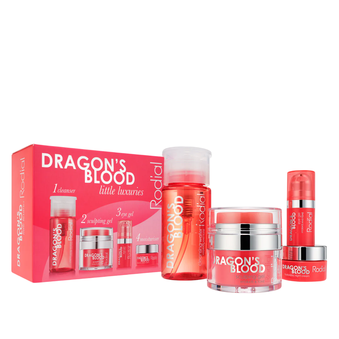 Little Luxuries Kit Set Rodial: Dragon's Blood, Purifying, Micellar Water, For All Skin Types, 100 ml + Dragon's Blood, Sculpting, Gel, For Face, 9 ml + Dragon's Blood, Refreshes & Hydrates, Eye Gel, 5 ml + Dragon's Blood, Hyaluron, Hydrating, Cream, F...