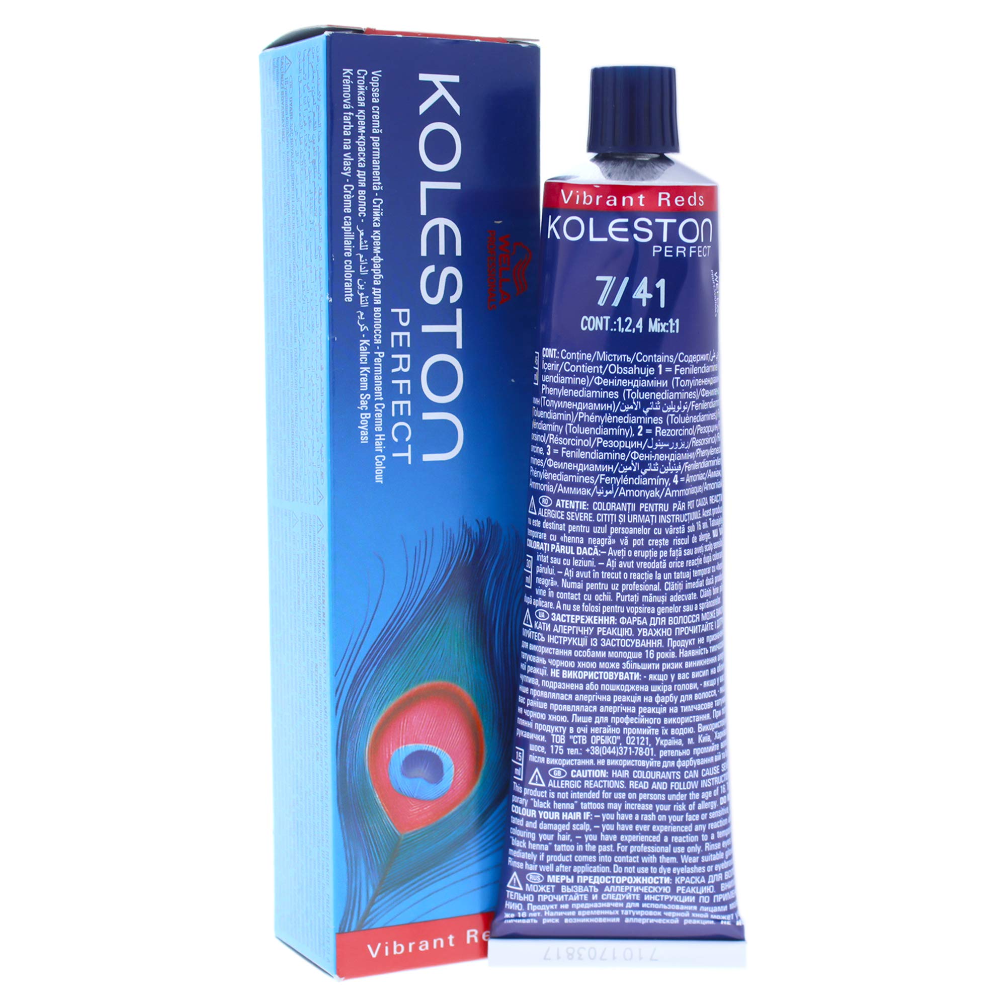 Wella Professionals, Koleston Perfect, Permanent Hair Dye, 7/41 Medium Red Ash Blonde, 60 ml