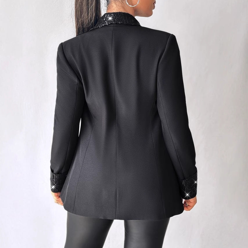 Cross-border Sequin Stitching Elegant Small Suit Jacket