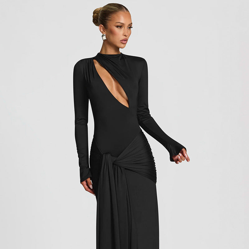 Womens Tight-fitting, Mock-neck, Long-sleeve Dress