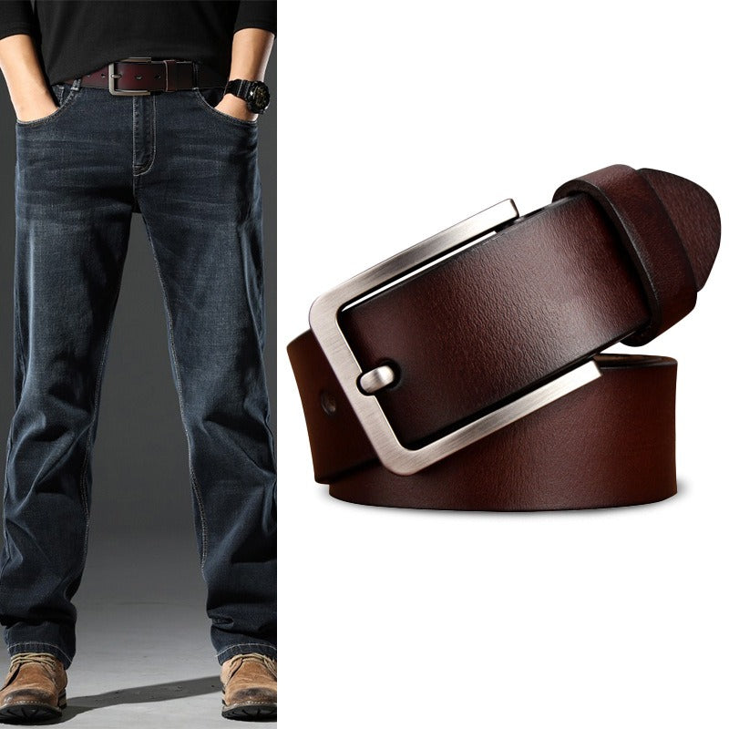 Men's genuine leather belt European and American retro pin buckle belt versatile thick cowhide trouser belt father's day gift