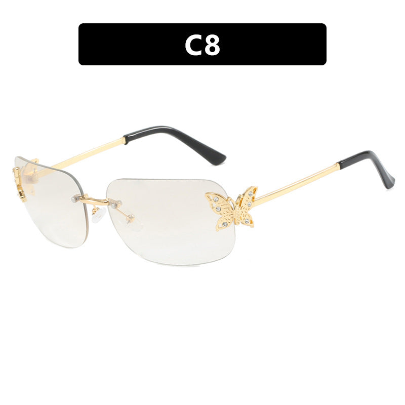 Frameless rectangular butterfly retro women's internet famous street photography diamond studded sunglasses