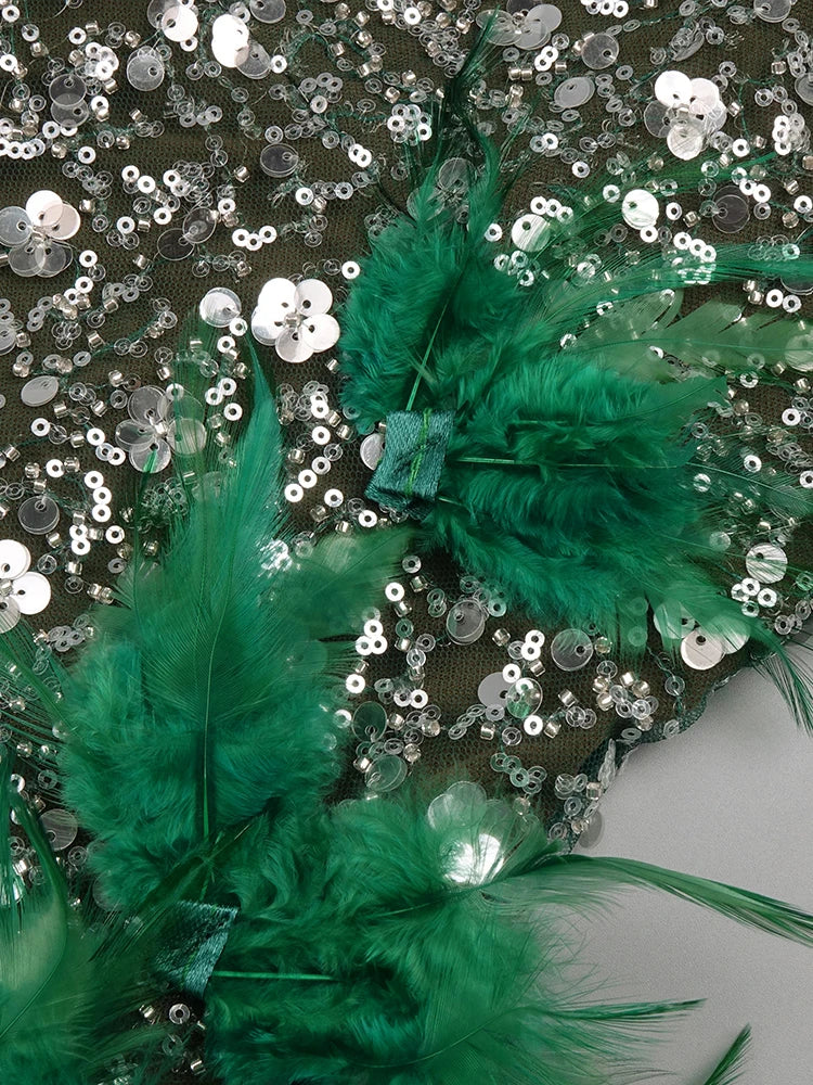 Formal Dresses For Women Luxury Green Feather Sleeveless Maxi Long Gowns Evening Party Dress Summer