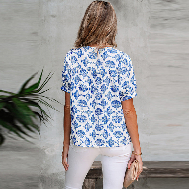 European And American Leisure Versatile Abstract Printing Chiffon Shirt