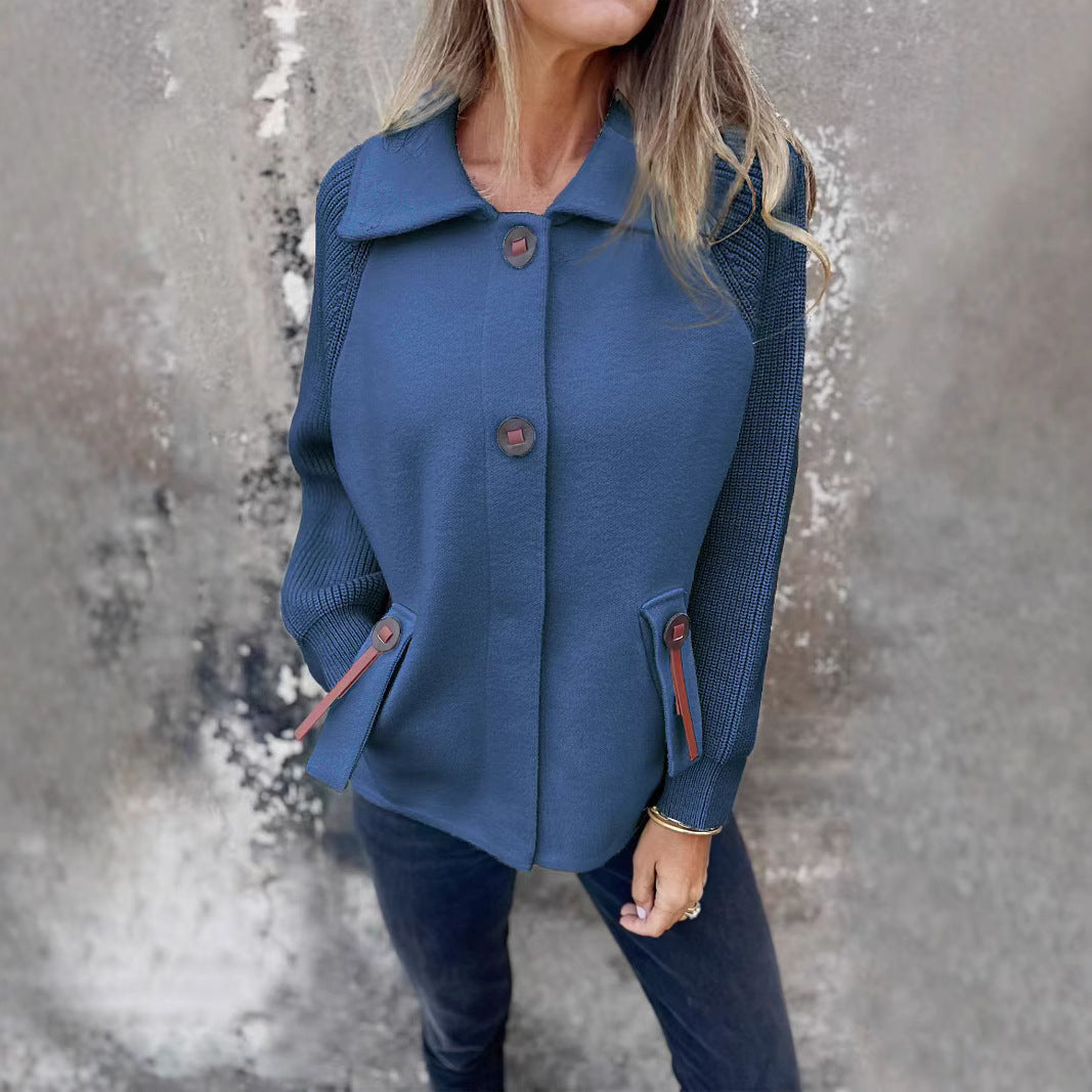 Casual Polo Collar Fashion Pocket Cuff Stitching Jacket Coat