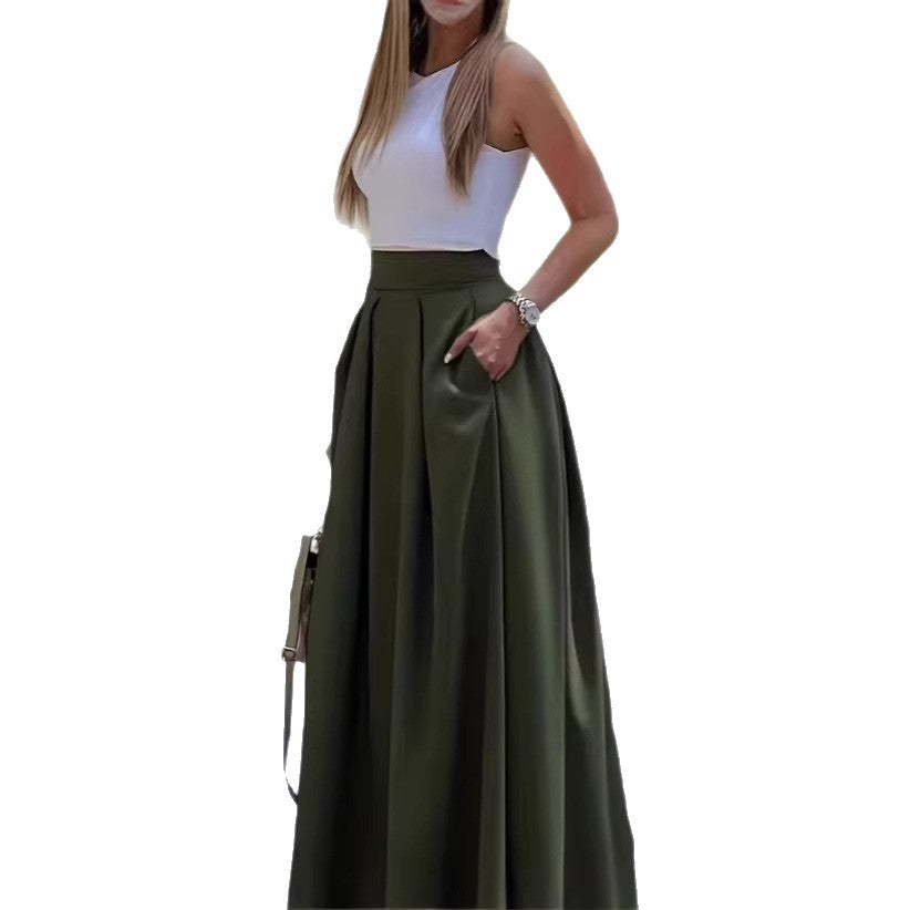 Solid-color High-waisted Womens Sexy Midi Skirt