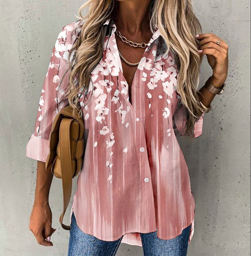 Floral Print Plus-size Long-sleeve Shirt
