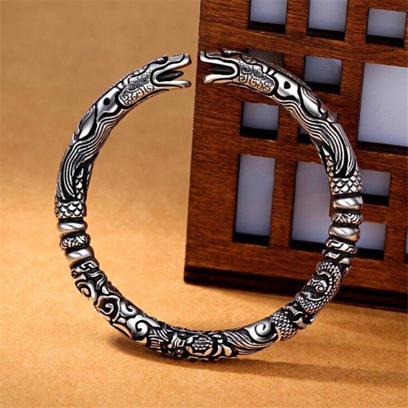 Vintage Punk Silver 925 Jewelry Fashion Hyperbole Rock Snake Head Pattern 925 Thai silver Bracelets & Bangles For Men