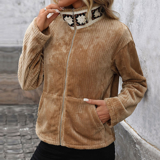 All-matching Ethnic Style Embroidered Stand Collar Warm Plush Coat