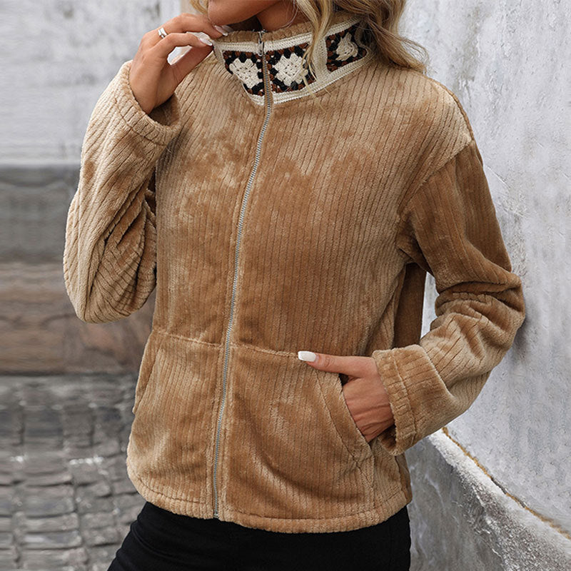 All-matching Ethnic Style Embroidered Stand Collar Warm Plush Coat