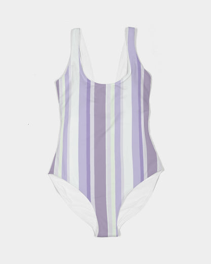 Costume da bagno intero da donna a righe lavanda 